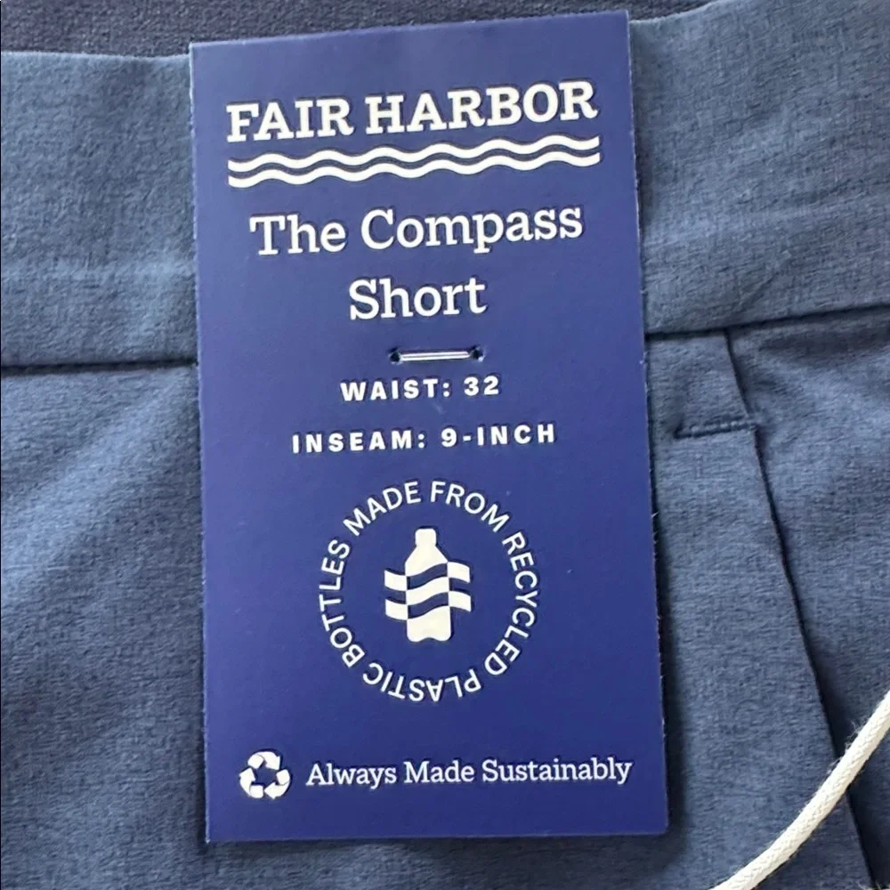 New! Fair Harbor Men's Deep Blue Flat Front Compass Shorts, sz 32 - Picture 4 of 8